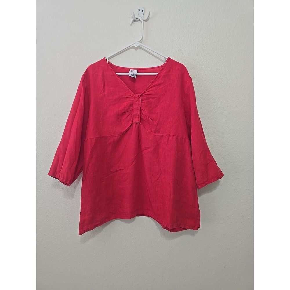 Match Point‎ USA Red Linen Tunic Top Boho Lagenlook Womens L
